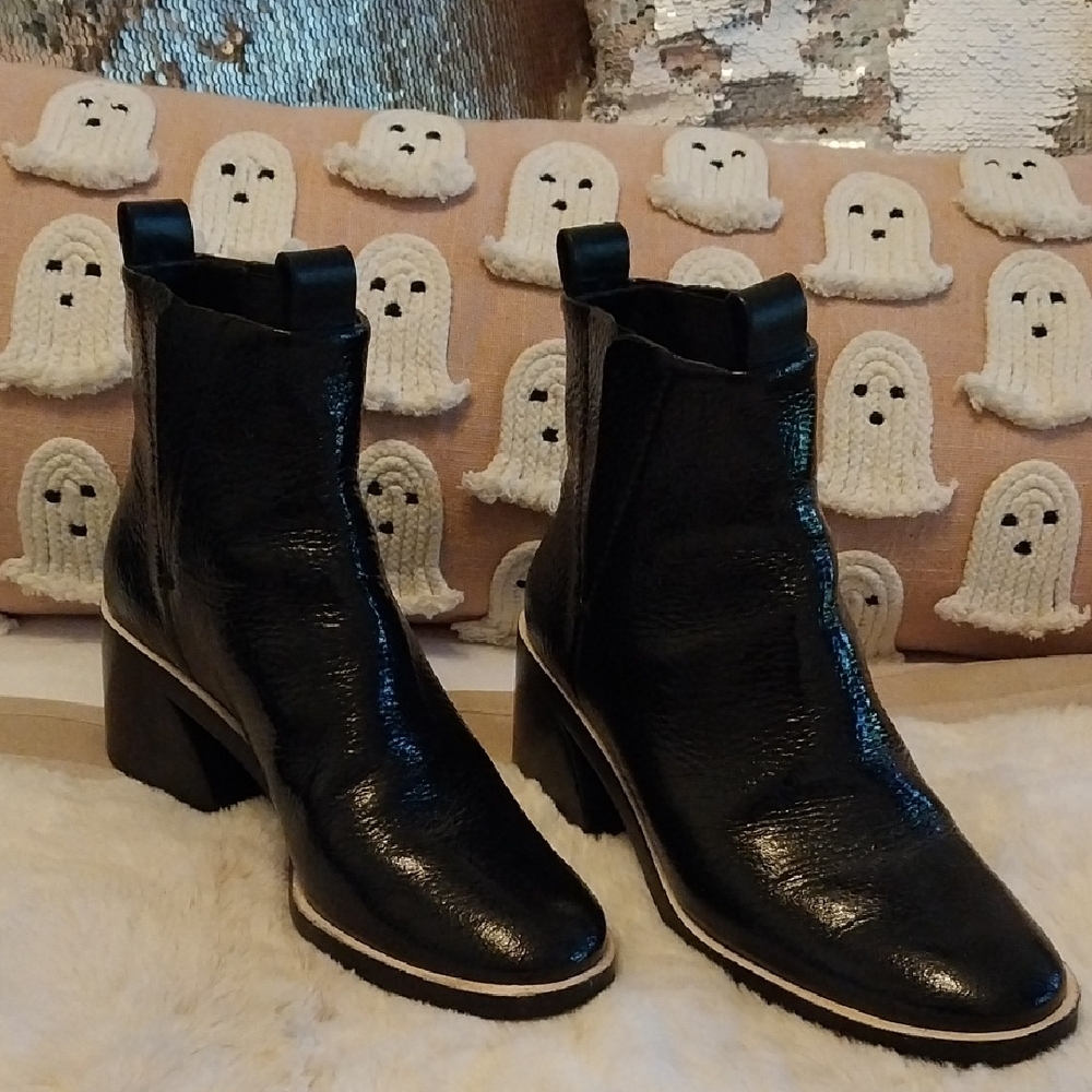 Mercedes Castillo Patent Leather  Black Ankle Booties